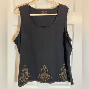 Coldwater Creek Black Tank Top with Gold Embroidery